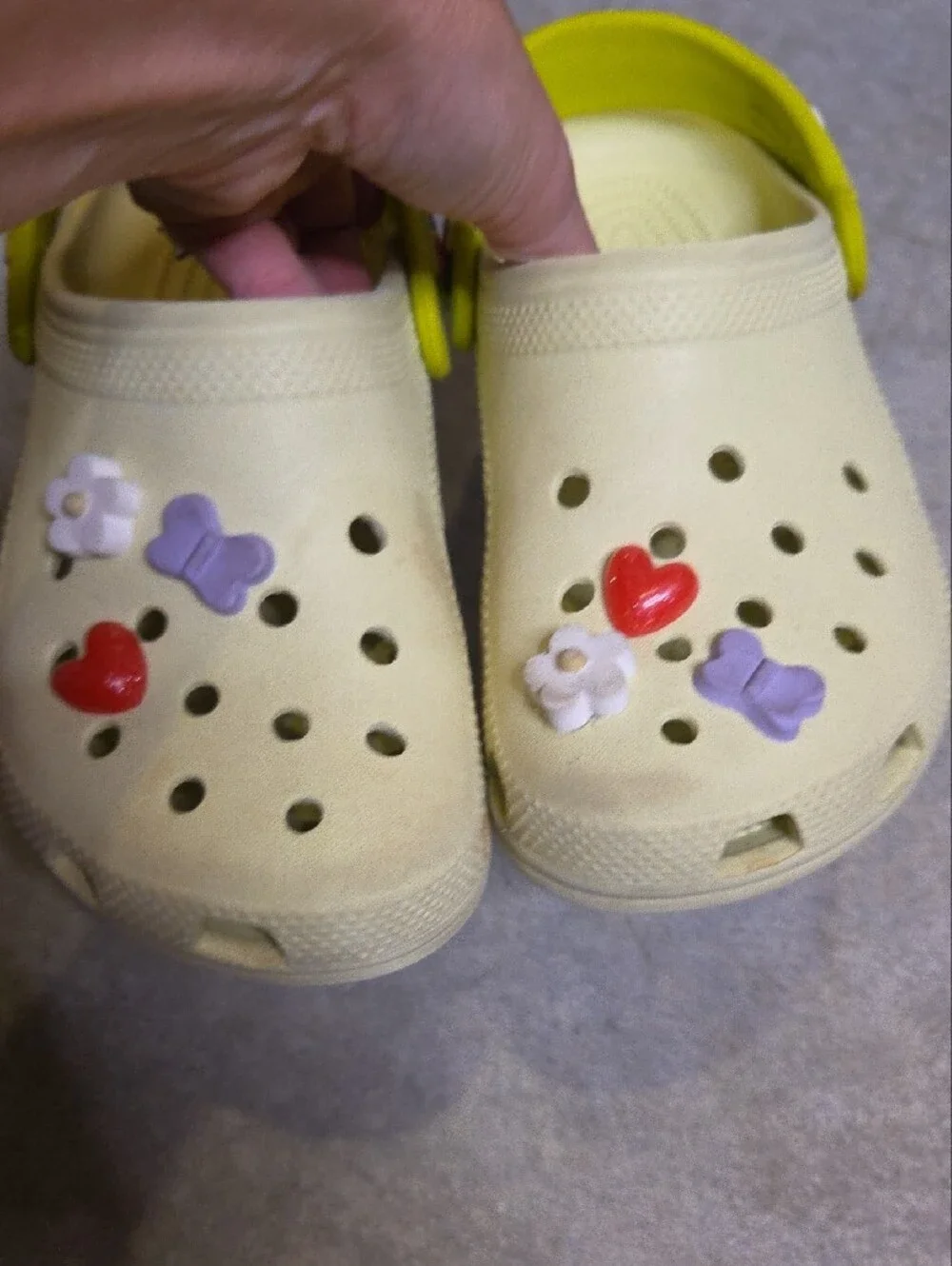 CROCS Lime Kids Clogs with Yellow Straps and Colorful Charms